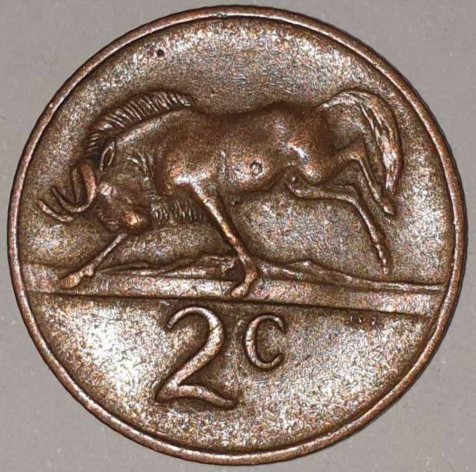 1972 - 2 CENT COIN (TWO CENT COIN) - RSA - BRONZE - KM#83 - BILINGUAL LEGEND - WILDEBEEST